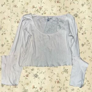 White Ribbed Long Sleeve Top
